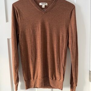 100% Merino Wool V-Neck Sweater (Brown | Camel | Unisex | Small)